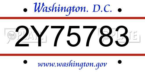 2Y75783 District Of Columbia License Plate