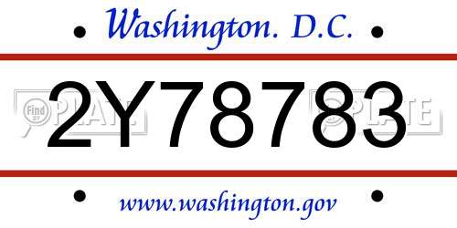 2Y78783 District Of Columbia License Plate