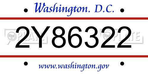 2Y86322 District Of Columbia License Plate
