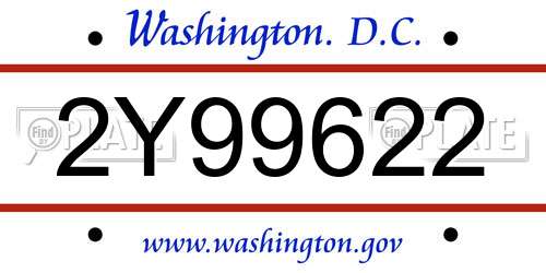 2Y99622 District Of Columbia License Plate