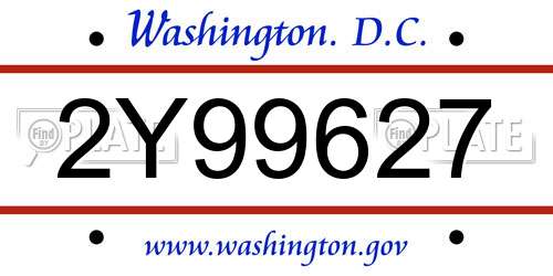 2Y99627 District Of Columbia License Plate