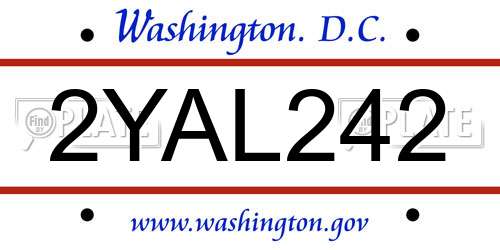 2YAL242 District Of Columbia License Plate
