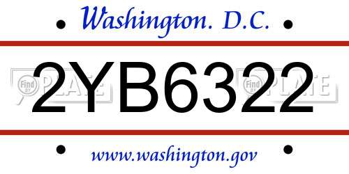2YB6322 District Of Columbia License Plate