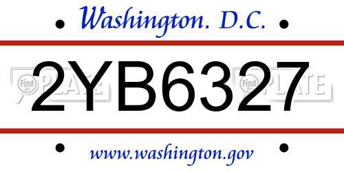 2YB6327 District Of Columbia License Plate