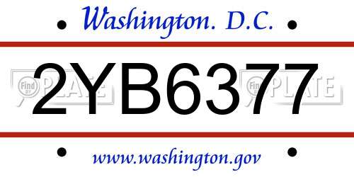 2YB6377 District Of Columbia License Plate