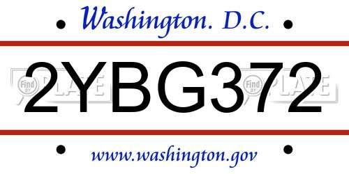 2YBG372 District Of Columbia License Plate