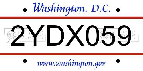 2YDX059 District Of Columbia License Plate