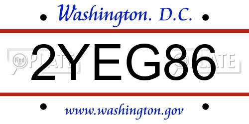 2YEG86 District Of Columbia License Plate