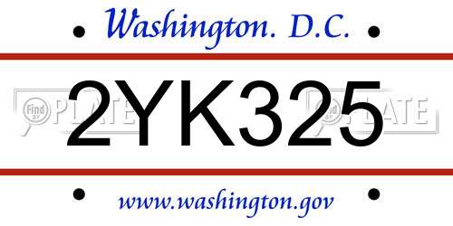 2YK325 District Of Columbia License Plate