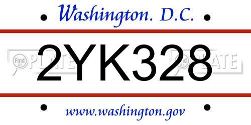 2YK328 District Of Columbia License Plate