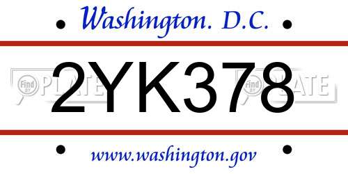 2YK378 District Of Columbia License Plate