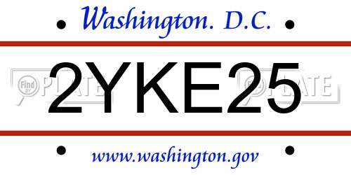 2YKE25 District Of Columbia License Plate