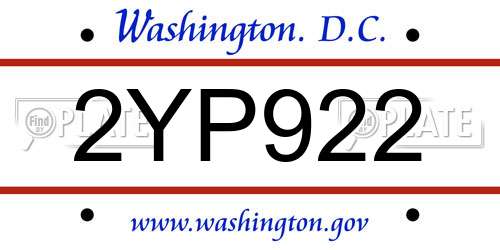 2YP922 District Of Columbia License Plate