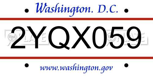 2YQX059 District Of Columbia License Plate