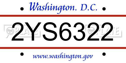 2YS6322 District Of Columbia License Plate