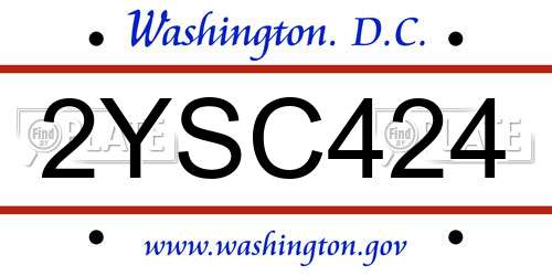 2YSC424 District Of Columbia License Plate