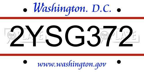 2YSG372 District Of Columbia License Plate