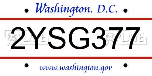2YSG377 District Of Columbia License Plate