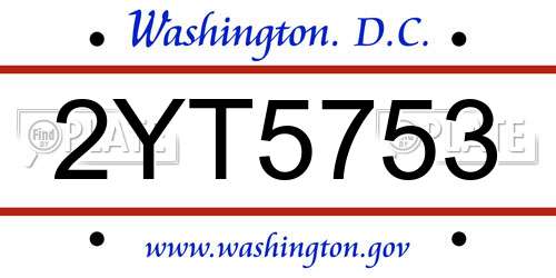 2YT5753 District Of Columbia License Plate