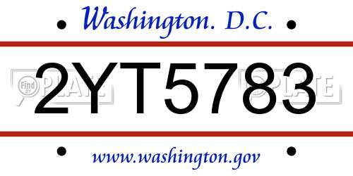 2YT5783 District Of Columbia License Plate