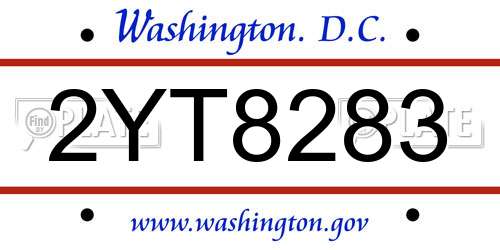 2YT8283 District Of Columbia License Plate