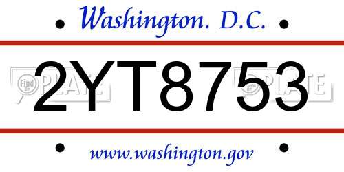 2YT8753 District Of Columbia License Plate