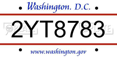 2YT8783 District Of Columbia License Plate