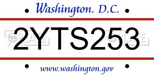2YTS253 District Of Columbia License Plate