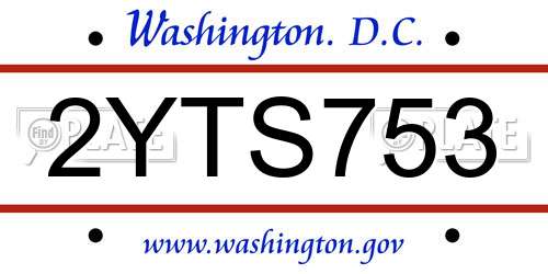 2YTS753 District Of Columbia License Plate