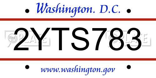 2YTS783 District Of Columbia License Plate
