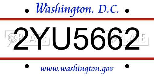 2YU5662 District Of Columbia License Plate