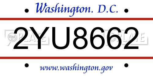 2YU8662 District Of Columbia License Plate