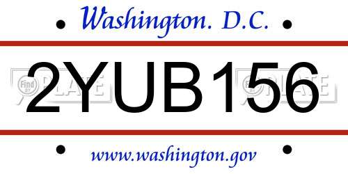 2YUB156 District Of Columbia License Plate