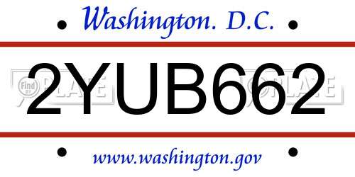 2YUB662 District Of Columbia License Plate