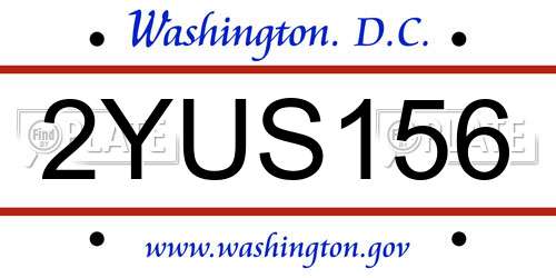 2YUS156 District Of Columbia License Plate