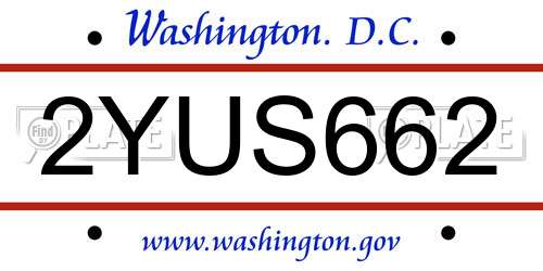 2YUS662 District Of Columbia License Plate