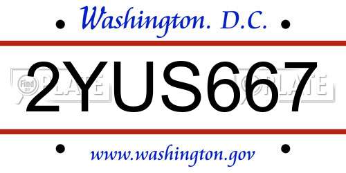 2YUS667 District Of Columbia License Plate