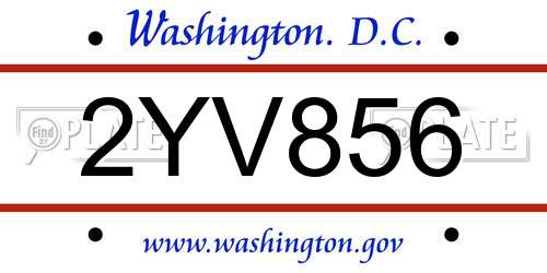 2YV856 District Of Columbia License Plate