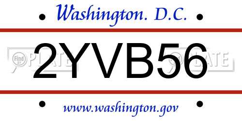 2YVB56 District Of Columbia License Plate