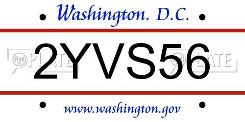 2YVS56 District Of Columbia License Plate