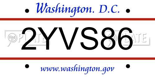 2YVS86 District Of Columbia License Plate