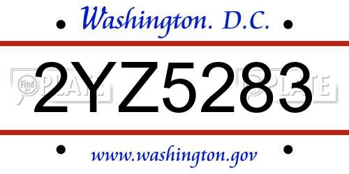2YZ5283 District Of Columbia License Plate