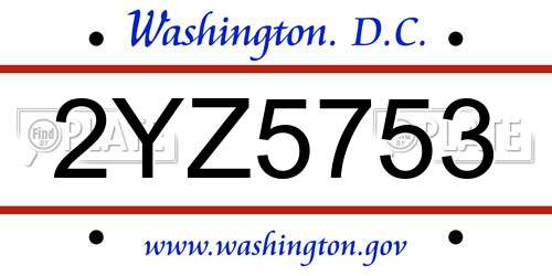 2YZ5753 District Of Columbia License Plate