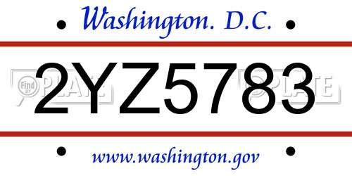 2YZ5783 District Of Columbia License Plate