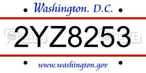 2YZ8253 District Of Columbia License Plate