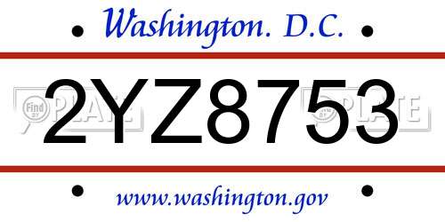 2YZ8753 District Of Columbia License Plate