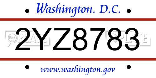 2YZ8783 District Of Columbia License Plate