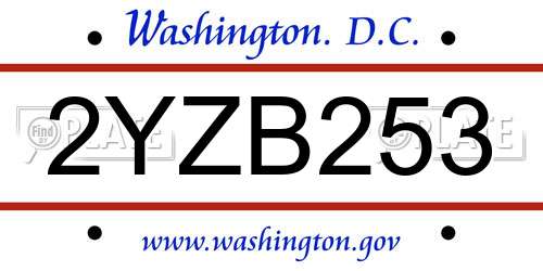 2YZB253 District Of Columbia License Plate