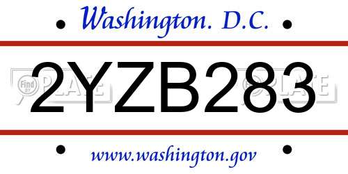 2YZB283 District Of Columbia License Plate