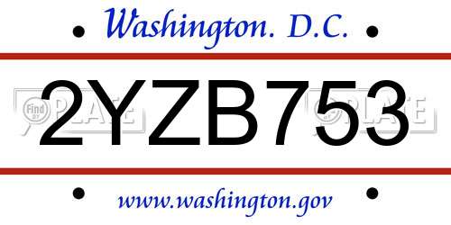 2YZB753 District Of Columbia License Plate